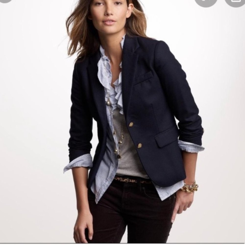J Crew EUC Schoolboy Blazer Size 8 Navy Wool Style 03171